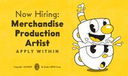 Mugman's head in the Now Hiring: Merchandise Production Artist Apply Within