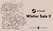 Cuphead and Mugman playing instruments in the Steam Winter Sale !! advertisement