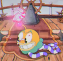 Cuphead parrying Jelly's antenna