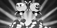 Cuphead and Mugman in a B&W image found in the Studio MDHR website