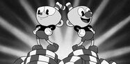 Mugman and Cuphead in a B&W image found in the Studio MDHR website