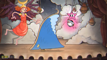 Cuphead parrying a star to get over the big wave