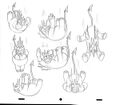 Concept art of fat demon's falling animation along with the unused ones.