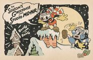 Cuphead and Mugman in The Season's Greetings from Studio MDHR advertisement