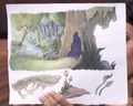 A Concept painting for the beginning of Treetop Trouble (made by one of the Studio MDHR members)