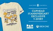 Cuphead in the 1 year anniversary T-shirt advertisement