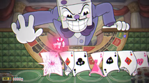 Cuphead parrying King Dice's heart cards