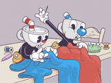 Mugman and Cuphead sowing something in an image found in the Studio MDHR website